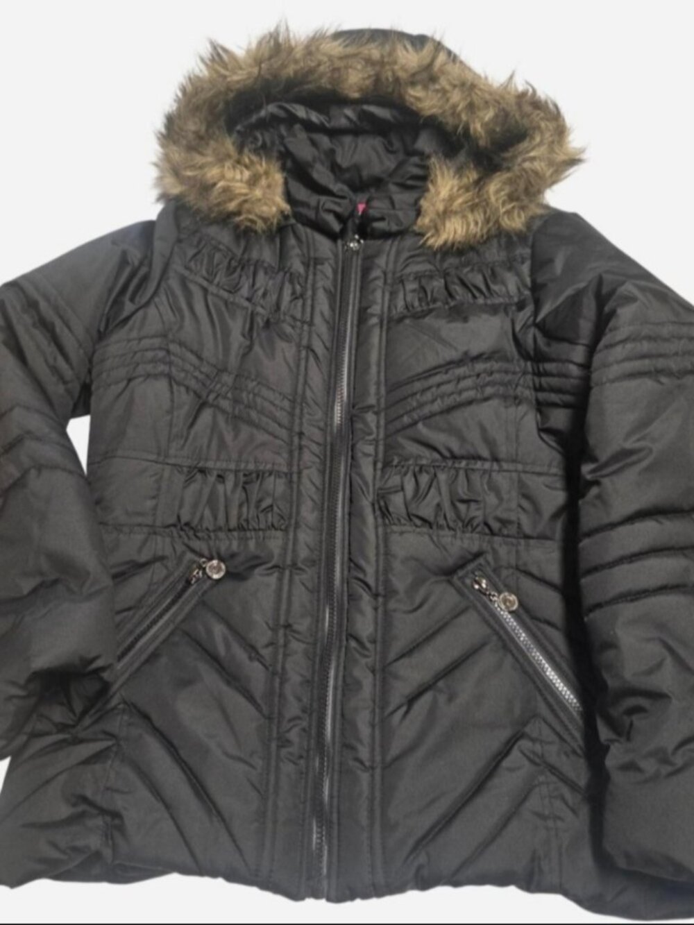 Dollhouse size L Black Hooded Puffer Jacket Full Zip Faux Fur Trim 2010s